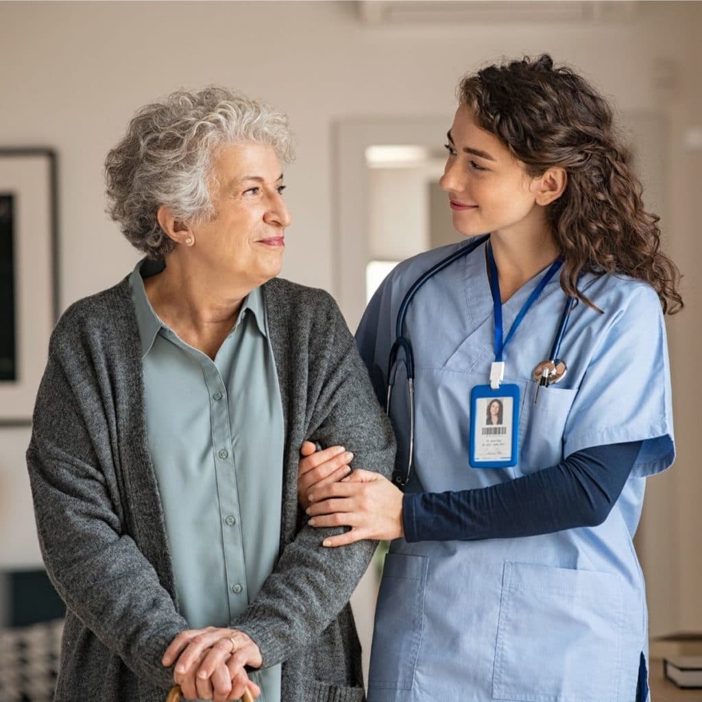Pflegekraft und ältere Patientin